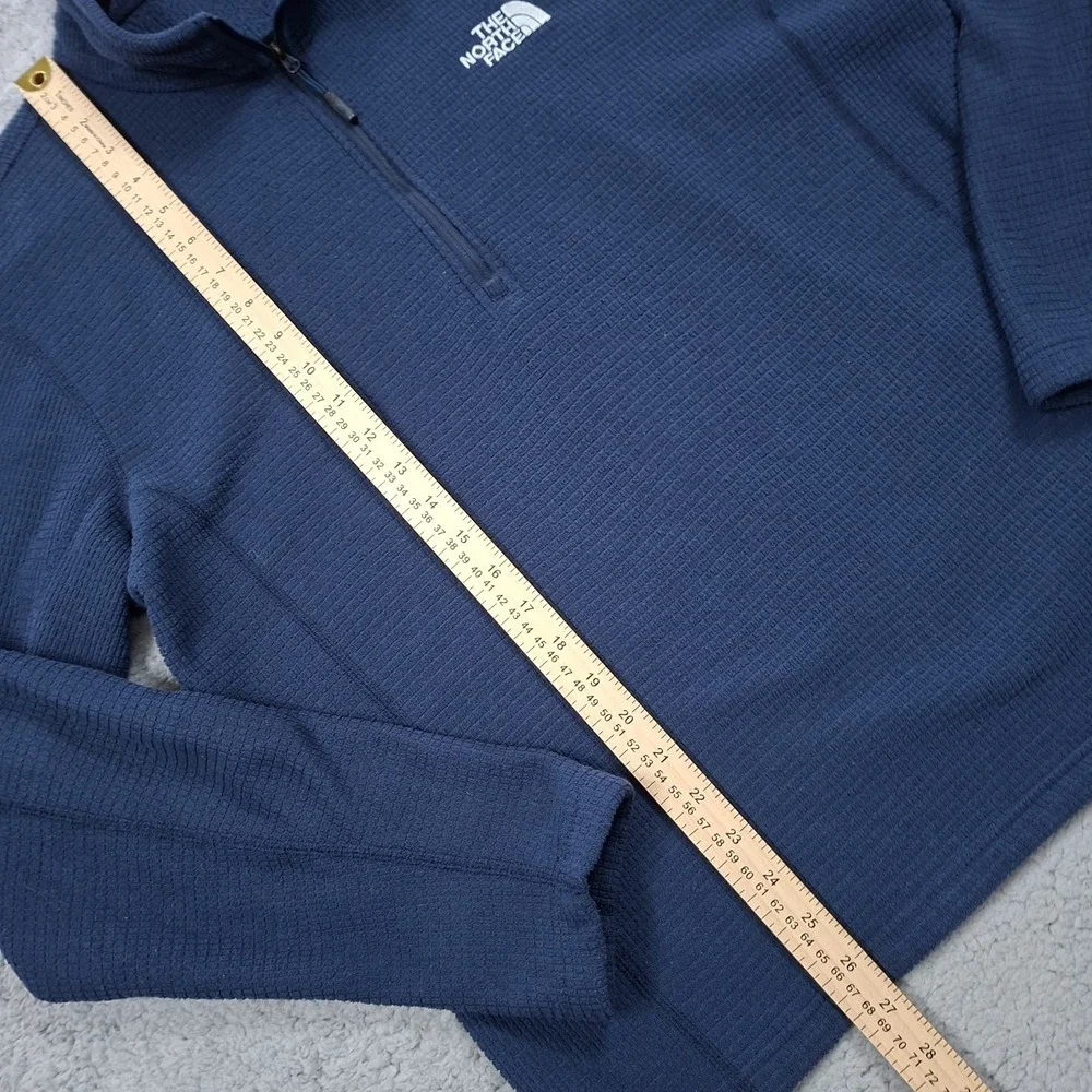 The North Face Mens L Waffle Knit Cap Rock Fleece Quarter Zip Pullover Navy Blue